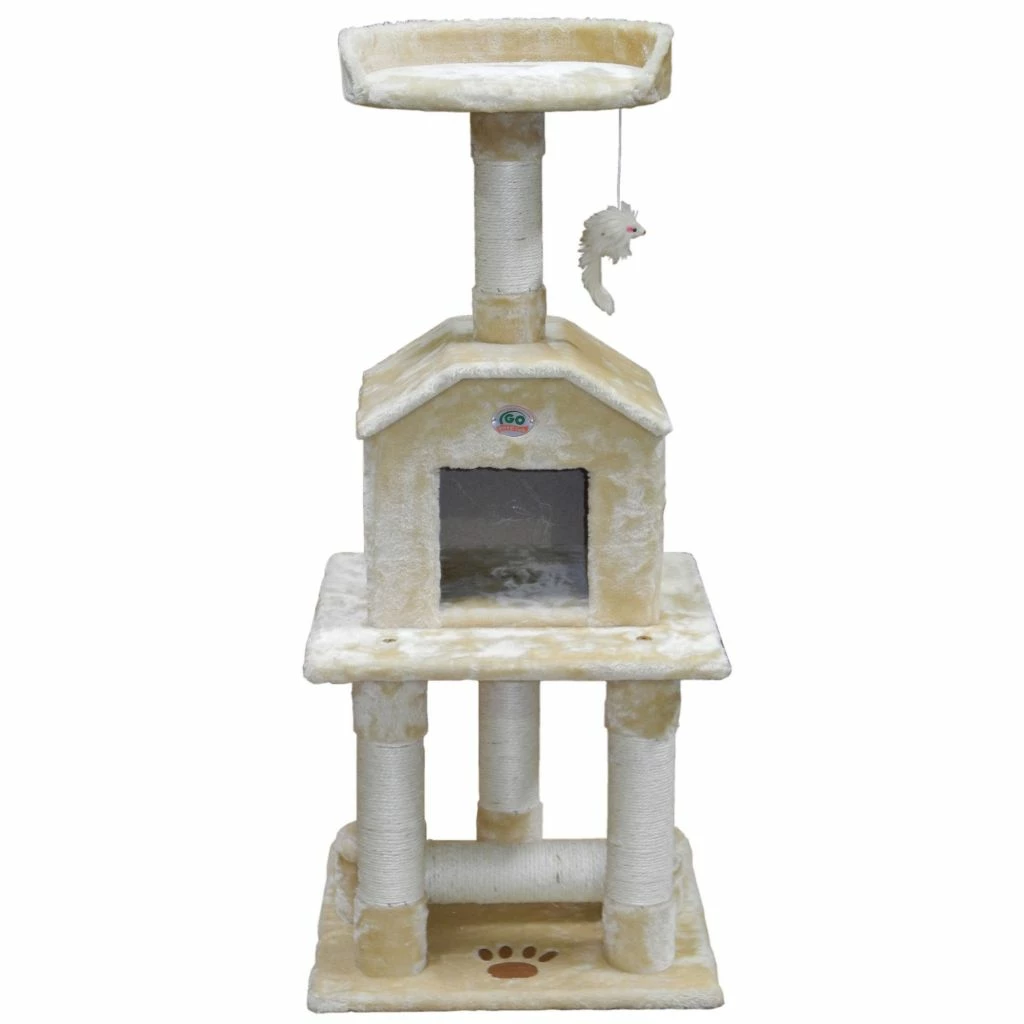 Go Pet Club 45 in. Beige Cat Tree Condo Furniture, Silver Gray