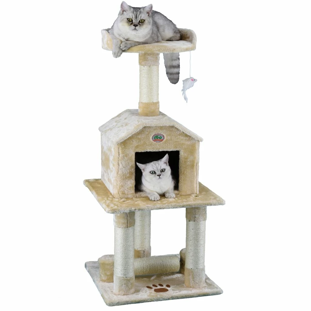 Go Pet Club 45 in. Beige Cat Tree Condo Furniture, Silver Gray - Image 2