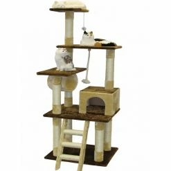 Go Pet Club 67 in. Cat Condo House Furniture, Beige/Brown