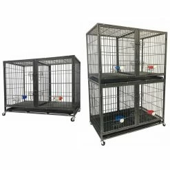 Go Pet Club Heavy-Duty 2-Door Metal Stackable Cat/Dog Crate with Divider and Water Bowls, 44.25 in.