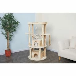 New! Go Pet Club 60 in. Jungle Rope Cat Tree Scratcher with Sisal Covered Posts, Compressed Wood, Faux Fur Finish, Beige