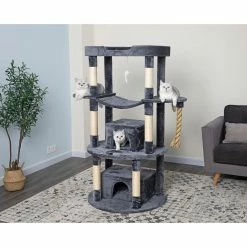 New! Go Pet Club 60 in. Jungle Rope Cat Tree Scratcher with Sisal Covered Posts, Compressed Wood, Faux Fur Finish, Gray