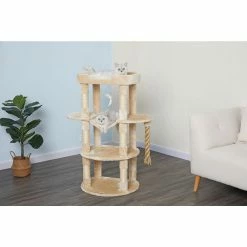 New! Go Pet Club 46 in. Jungle Rope Cat Tree Scratcher with Sisal Covered Posts, Compressed Wood, Faux Fur Finish, Beige