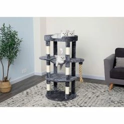 New! Go Pet Club 46 in. Jungle Rope Cat Tree Scratcher with Sisal Covered Posts, Compressed Wood, Faux Fur Finish, Gray