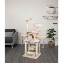New! Go Pet Club 57.5 in. Jungle Rope Cat Tree with Sisal Covered Posts and Two Ropes, Compressed Wood, Faux Fur Finish, Beige