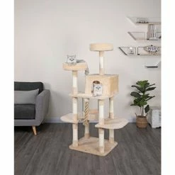 New! Go Pet Club 61.5 in. Jungle Rope Cat Tree with Sisal Covered Posts, Compressed Wood, Faux Fur Finish, Beige