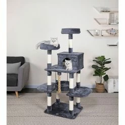 New! Go Pet Club 61.5 in. Jungle Rope Cat Tree with Sisal Covered Posts, Compressed Wood, Faux Fur Finish, Gray
