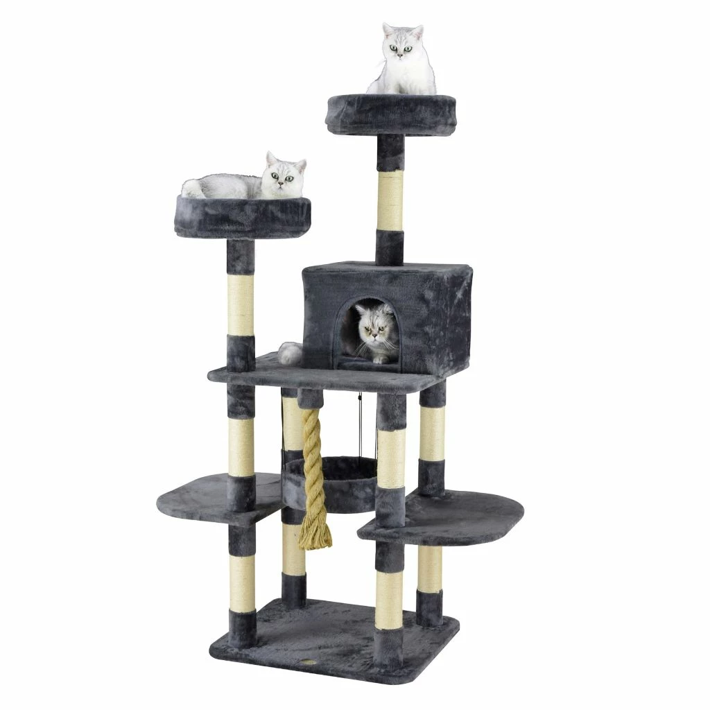 New! Go Pet Club 61.5 in. Jungle Rope Cat Tree with Sisal Covered Posts, Compressed Wood, Faux Fur Finish, Gray - Image 2