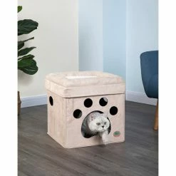 New! Go Pet Club Comfy Cat Cube Bed, Paw Print