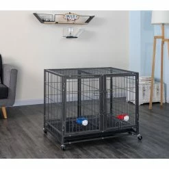 New! Go Pet Club Heavy-Duty 2-Door Metal Stackable Dog Crate with Divider, 37 in.
