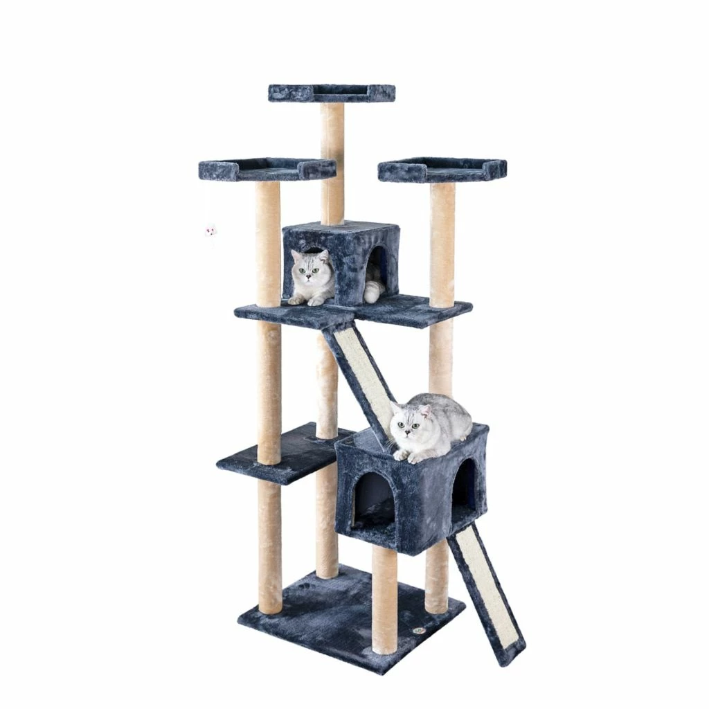 Go Pet Club 71 in. Kitten Cat Tree House with Sisal Scratching Board, Compressed Wood, Faux Fur Finish - Image 2